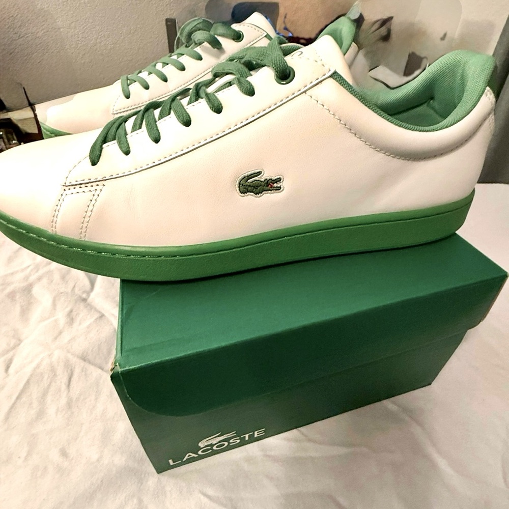 Lacoste Men's White Sneakers with Green Trim